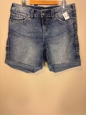 New Silver Jeans Mckenzie Light Blue Denim Roll-Cuff Bermuda Shorts 16